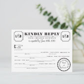 Telegramm Libs Response Card Schwarz und Weiß Einladung (Stehend Vorderseite)