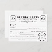 Telegramm Libs Response Card Schwarz und Weiß Einladung (Vorne/Hinten)