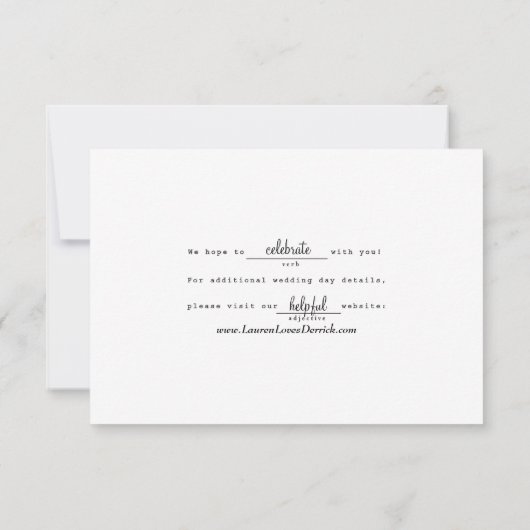 Telegramm Libs Response Card Schwarz/Weiß RSVP Karte (Rückseite)