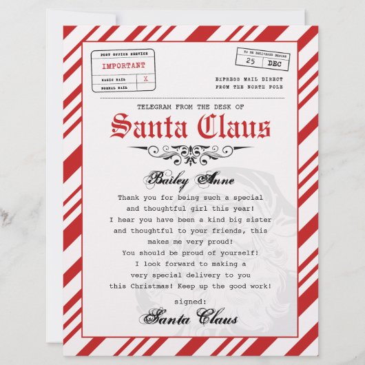 Telegrammbrief von Santa Personalisiert (Vorderseite)