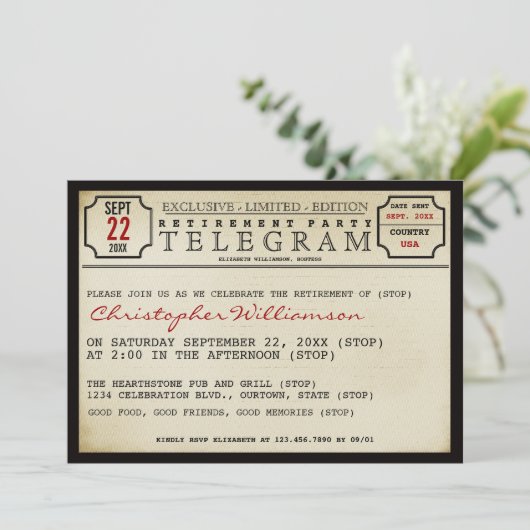 Telegrammstil-Party Einladung (Stehend Vorderseite)