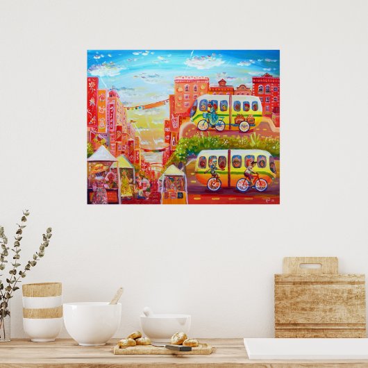 Telegraph Ave Street Szene mit Busse Poster (Küche)