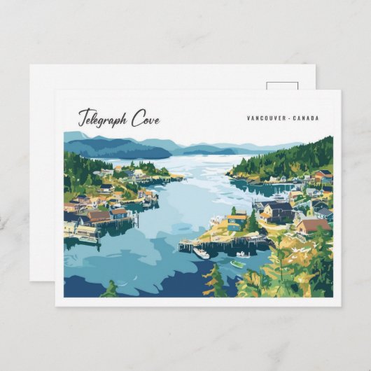 Telegraph Cove Vancouver Canada Illustration Postkarte (Vorne/Hinten)