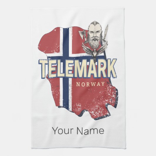 Telemark Norwegen Province Map Vintag Souvenir Geschirrtuch (Vertikal)