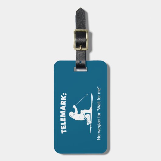 Telemark: Norwegisch für "Wait For Me" Gepäckanhänger (Vorderseite vertikal)