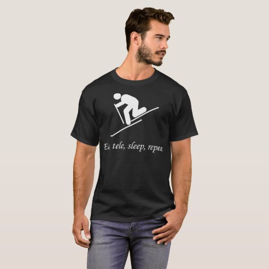 Telemark Ski essen Tele Sleep Wiederholung Skifahr T-Shirt (Vorne ganz)