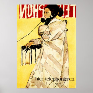 TELEPHONE Hier Telephonieren Hans Falk Old Swiss Poster