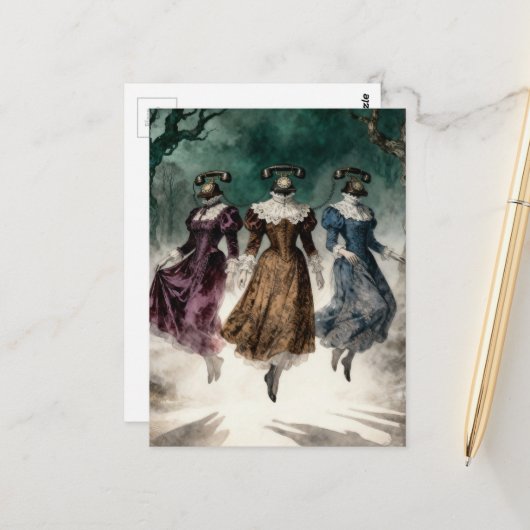 Telephone Ladies Levitating  Postkarte (Vorderseite/Rückseite Beispiel)