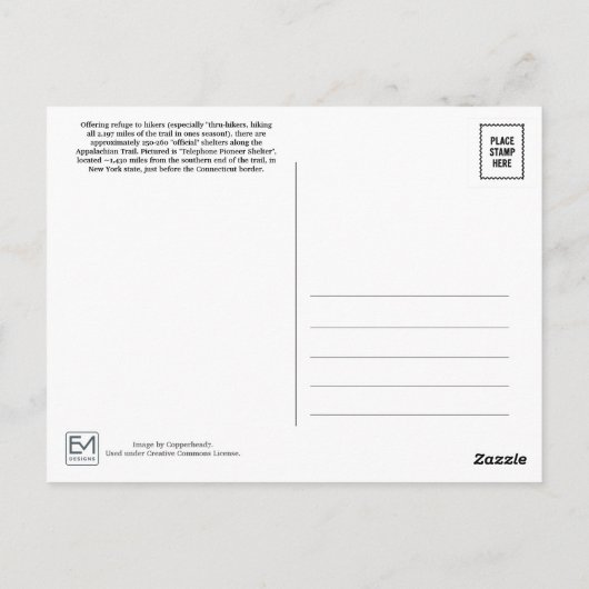 Telephone Pioneers Shelter Appalachian Trail Postkarte (Rückseite)