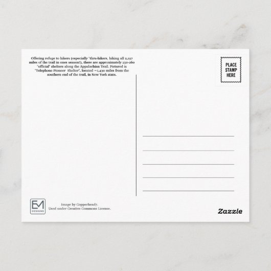 Telephone Pioneers Shelter Appalachian Trail Postkarte (Rückseite)