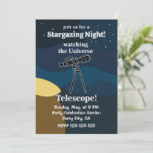 Telescope Night Sky Astronomie Stargazing Party Einladung (Stehend Vorderseite)