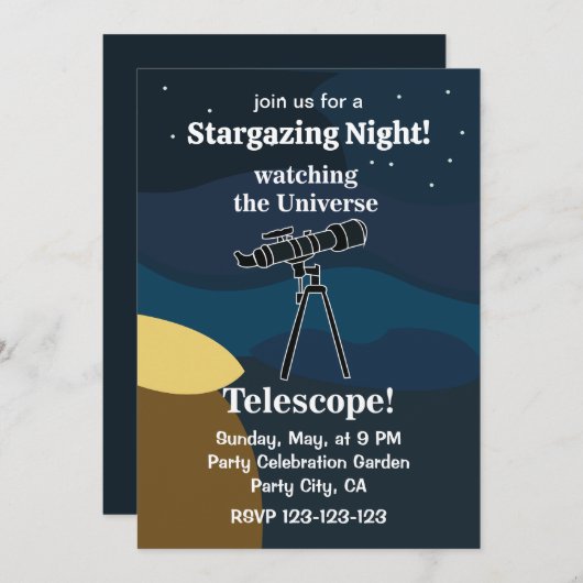 Telescope Night Sky Astronomie Stargazing Party Einladung (Vorne/Hinten)