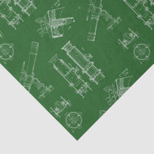 Telescope Schematics Tissue Paper in Green Seidenpapier (Detail)
