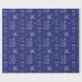 Telescope Schematics Wrapping Paper in Blue Geschenkpapier (Flach)