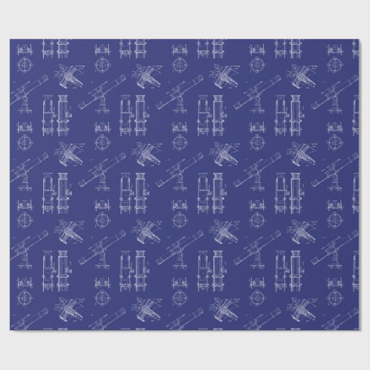 Telescope Schematics Wrapping Paper in Blue Geschenkpapier (Flach)