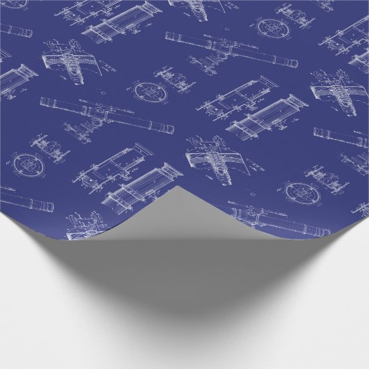 Telescope Schematics Wrapping Paper in Blue Geschenkpapier (Ecke)