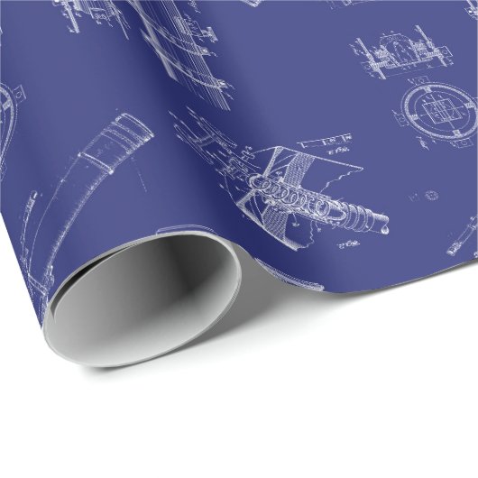 Telescope Schematics Wrapping Paper in Blue Geschenkpapier (Rolleneckpunkt)