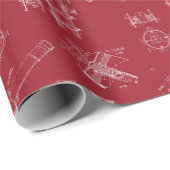 Telescope Schematics Wrapping Paper in Red Geschenkpapier (Rolleneckpunkt)