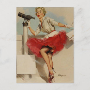 Teleskop Pin-Up Postkarte