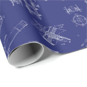 Teleskop-Schaltpläne als Geschenkpapier in Blau (Rolleneckpunkt)