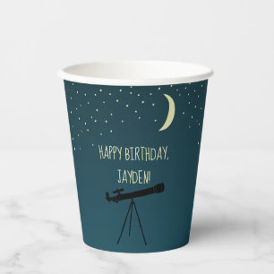 Teleskop und Night Sky Astronomie Thema Pappbecher