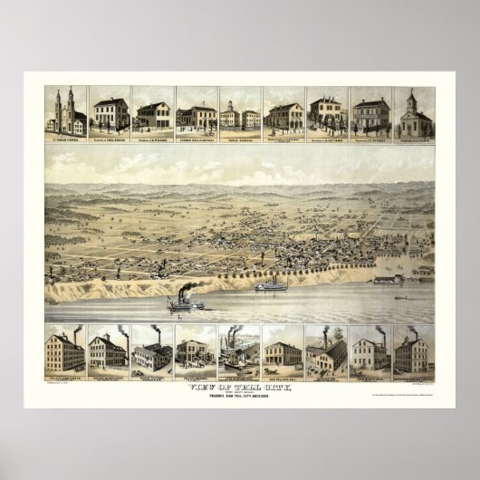Tell City, in Panorama-Karte - 1870er Poster (Vorne)