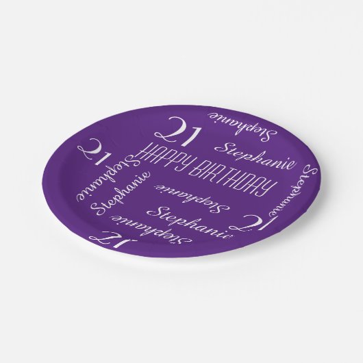 Teller, 21. Geburtstag Party Wiederholungsnamen Pappteller (Schrägansicht)