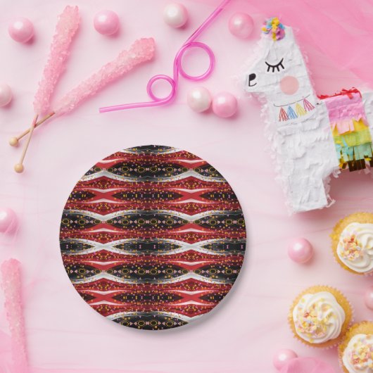 Teller Abstrakt Rot Schwarz-weiß (Party)