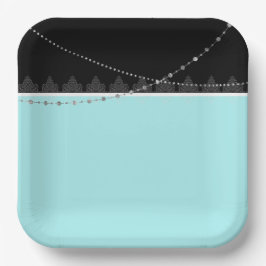 Teller aus blauem und schwarzem Papier