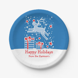 Teller aus blauem Weihnachtsrentiermuster