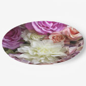Teller aus Blumenpapier mit Dahlien und Rose (Schrägansicht)
