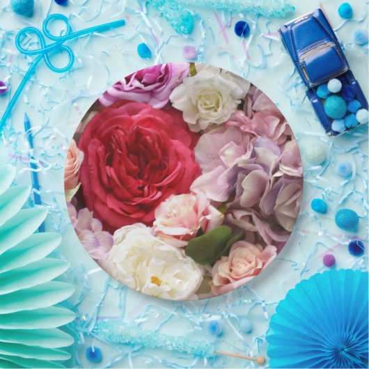 Teller aus Blumenpapier mit Rose und Hydrangen (Party)