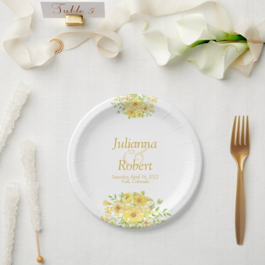 Teller aus gelbem Aquarell (Hochzeit)