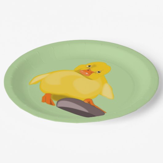 Teller aus gelbem Entkörnungspapier - Farbe - Text (Schrägansicht)