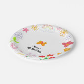 Teller aus gelben und Lila Kindergeburtstagen (Schrägansicht)