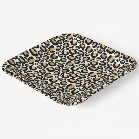 Teller aus Gold, Weiß und Schwarz-Leopard (Gewinkelt)