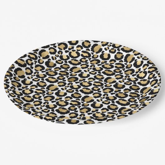 Teller aus Gold, Weiß und Schwarz-Leopard (Schrägansicht)