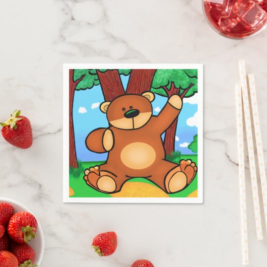 Teller aus Karton Bär auf der Wiese - Bear in Serviette (Beispiel)