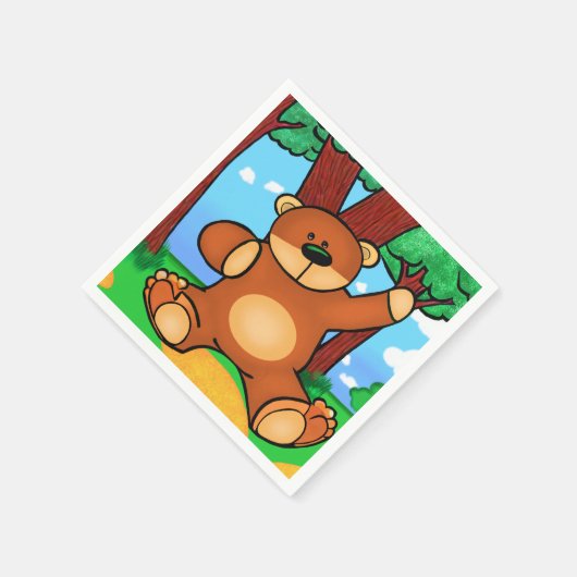 Teller aus Karton Bär auf der Wiese - Bear in Serviette (Ecke)