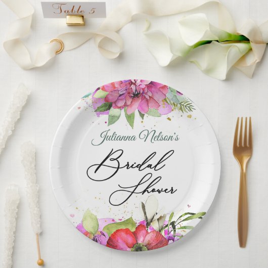 Teller aus lila und rotem Blumenpapier (Hochzeit)