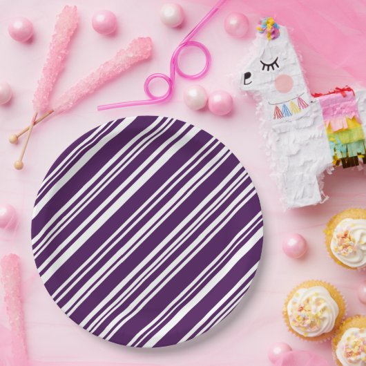 Teller aus Lila und weißem Streifen (Party)