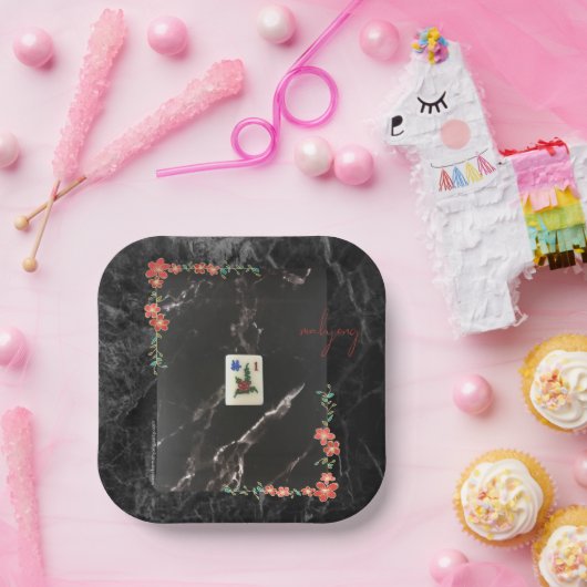 Teller aus Mahjong mit Marmor und Blumenmuster (Party)