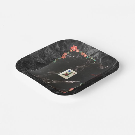 Teller aus Mahjong mit Marmor und Blumenmuster (Gewinkelt)
