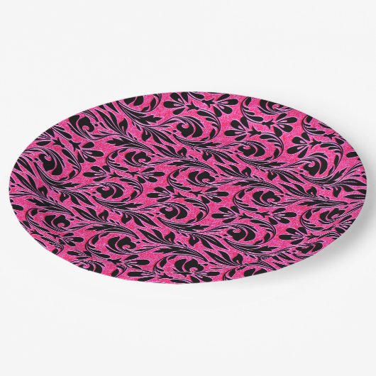 Teller aus Metall-Waves-Hot-Pink-Schwarz-PAPER-PAR (Schrägansicht)