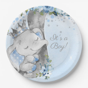 Teller aus Papier für Baby Shower Elefantenprinz