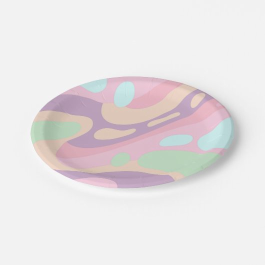 Teller aus Papier glücklich farbenfrohe Pastelle (Schrägansicht)