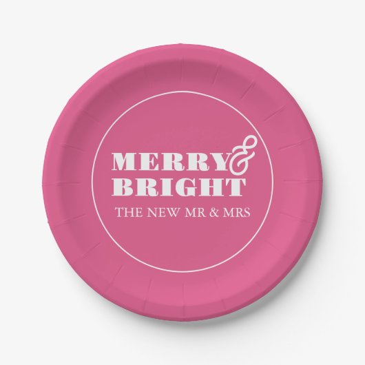 Teller aus Papier Merry & Bright Pink (Vorderseite)
