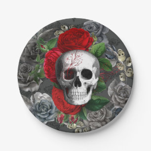 Teller aus Papier mit Totenkopf