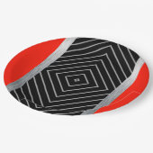 Teller aus Papier, rot, schwarz, silber und weiß (Schrägansicht)