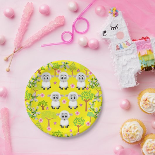 Teller aus Papier, Schafbäume, blorgelb (Party)